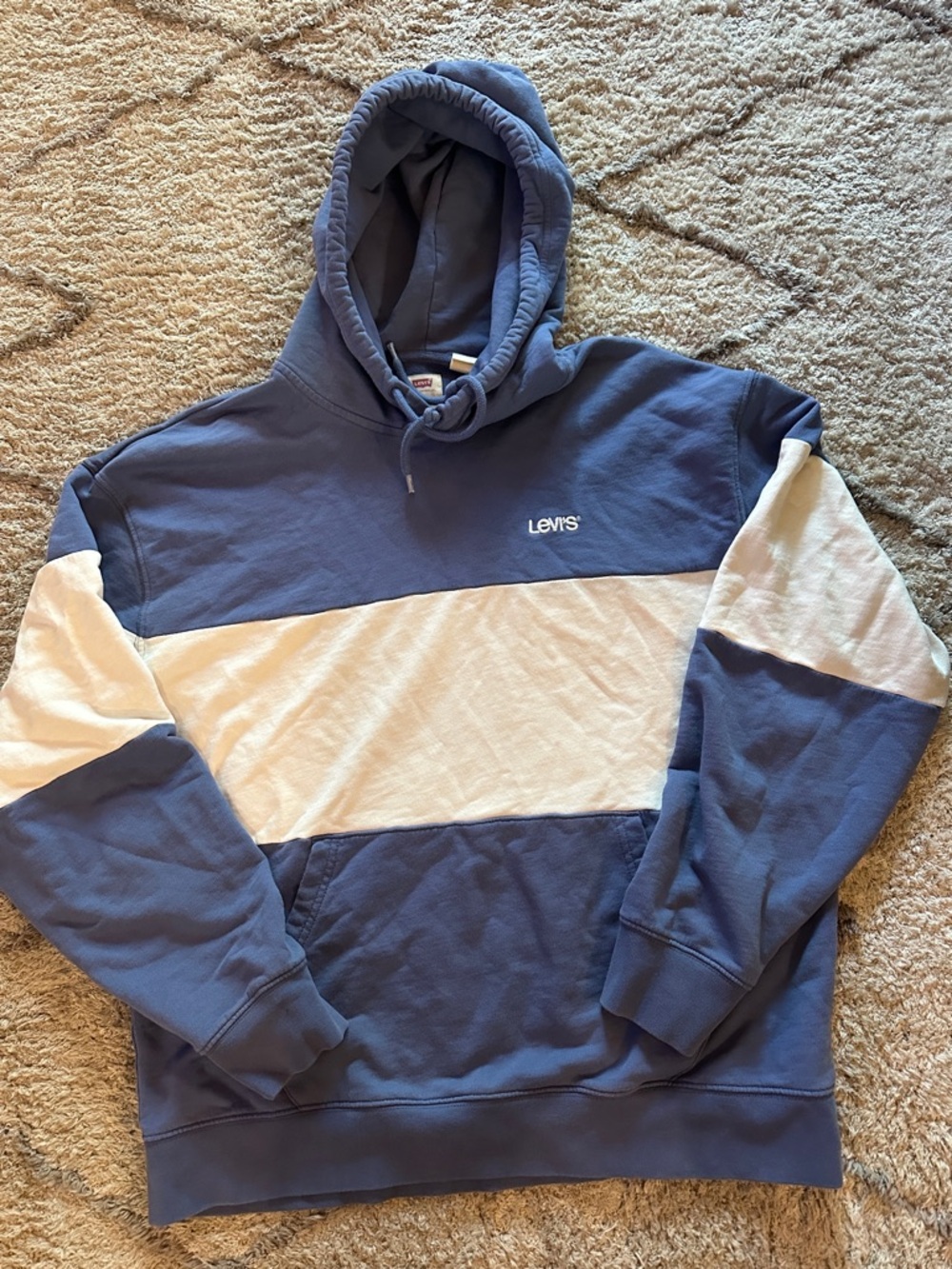 Levi's Men's Navy Blue and White Block Pullover Hoodie